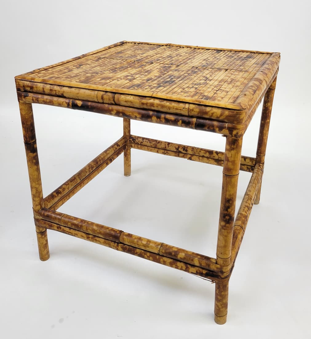 Vintage Tortoise Shell Bamboo Square Top Side Table (1 of 5)
