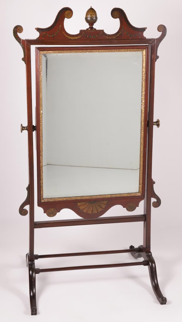 Edwardian Adams Style Decorated Petite Cheval Mirror (1 of 6)