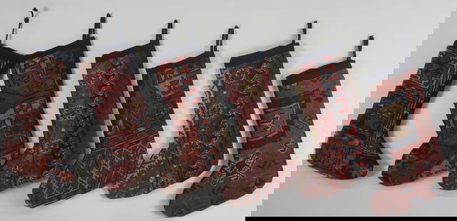 Set of Six Antique Persian Carpet Christmas Stockings: Set of Six Antique Persian Carpet Christmas Stockings, an old oriental rug salvaged into newer constructed stockings. 22.5 in. x 12 in.