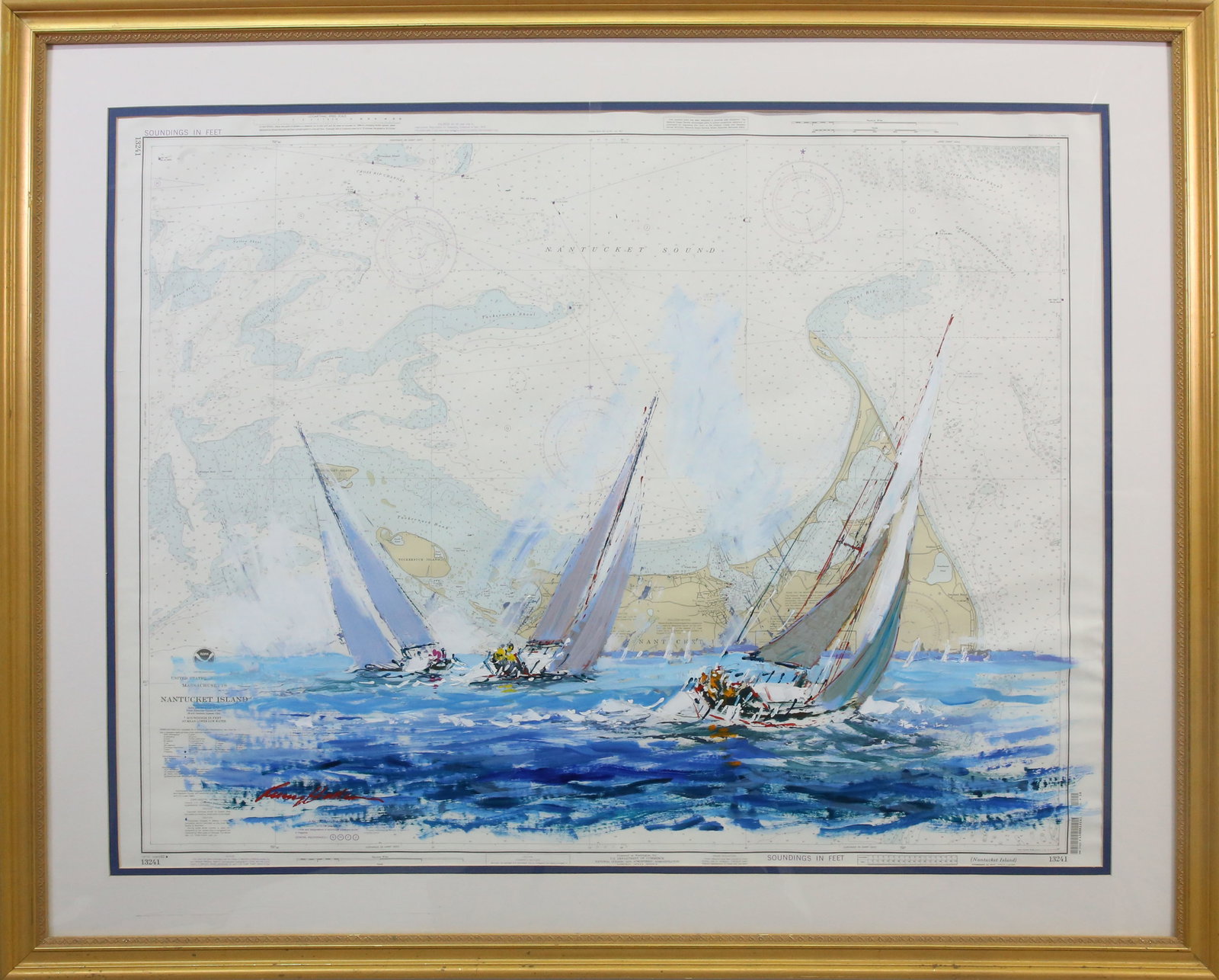 Kerry Hallam Acrylic on Nantucket Sound Chart "Regatta" (1 of 8)