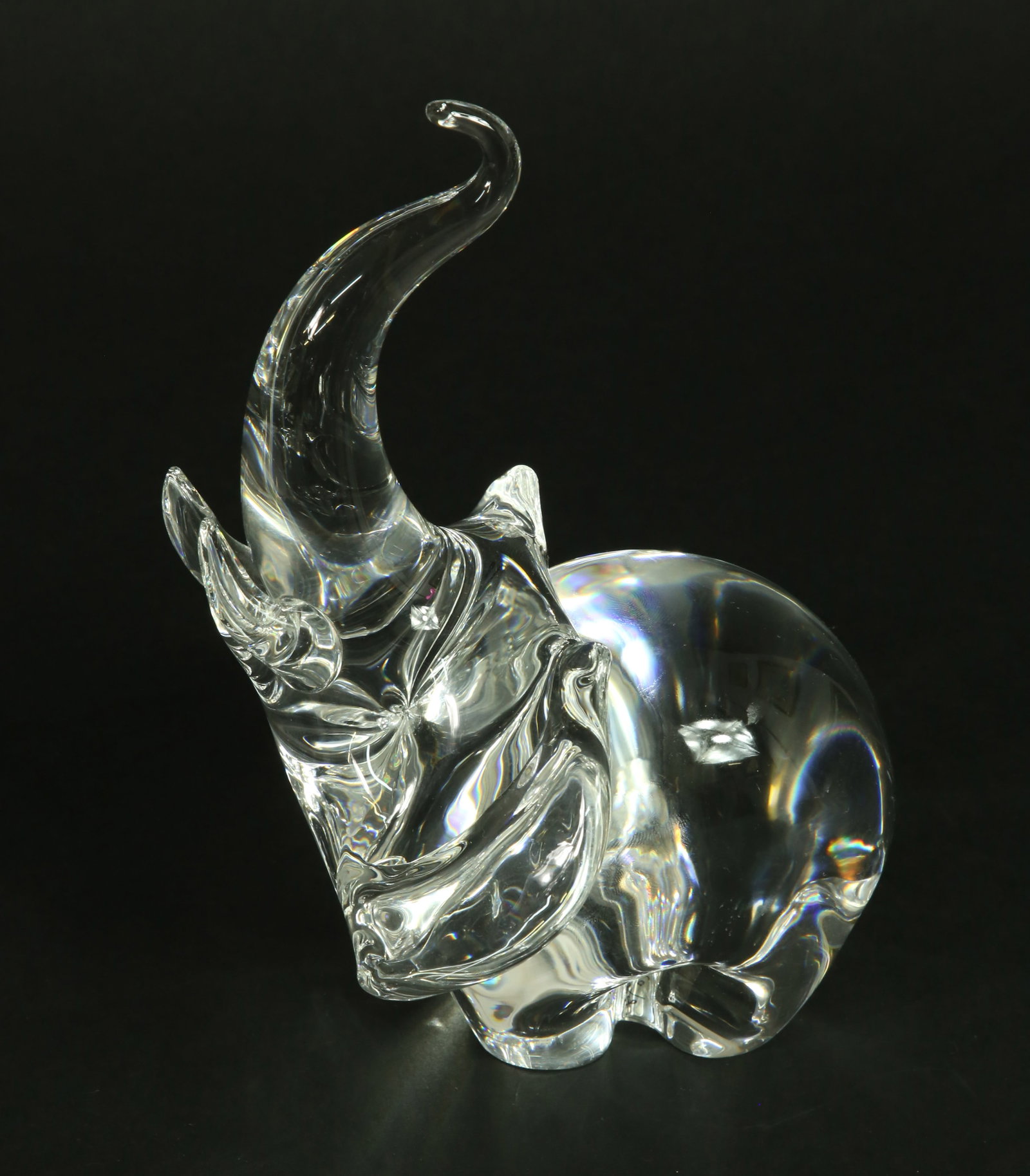 Signed Steuben Crystal Trumpeting Elephant, Designed by James Houston, circa 1964: Signed Steuben Crystal Trumpeting Elephant, Designed by James Houston, circa 1964 Height 8 in.