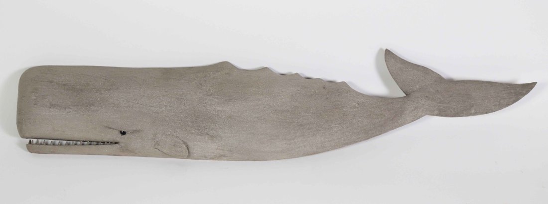 Brian Mitchell Carved and Painted Wood Moby Dick Sperm Whale: Brian Mitchell Carved and Painted Wood Moby Dick Sperm Whale, signed in reverse B. MitchellHeight 4.75 in. Length 24 in.