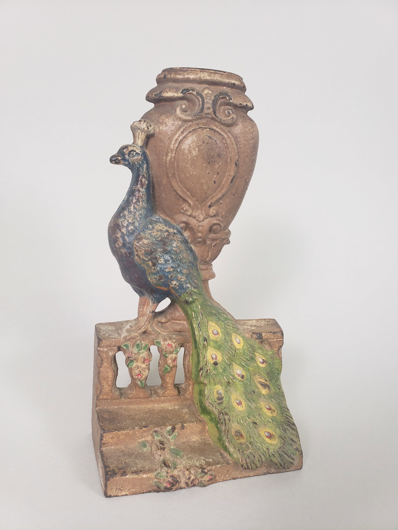 Antique Hubley Cast Iron Figural Peacock Painted Doorstop (1 of 4)