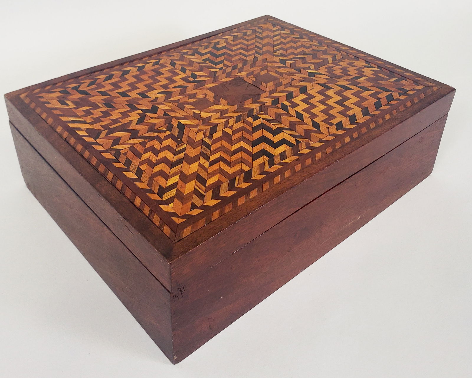 Antique Multi Wood Geometric Inlaid Box, 19th century (1 of 4)