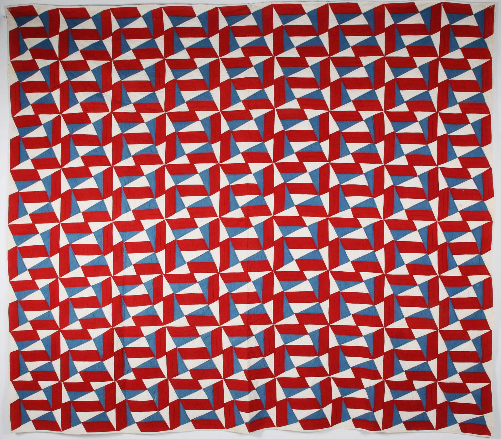 Vintage Eye Dazzling Red, White and Blue Geometric Quilt, circa 1930s (1 of 5)