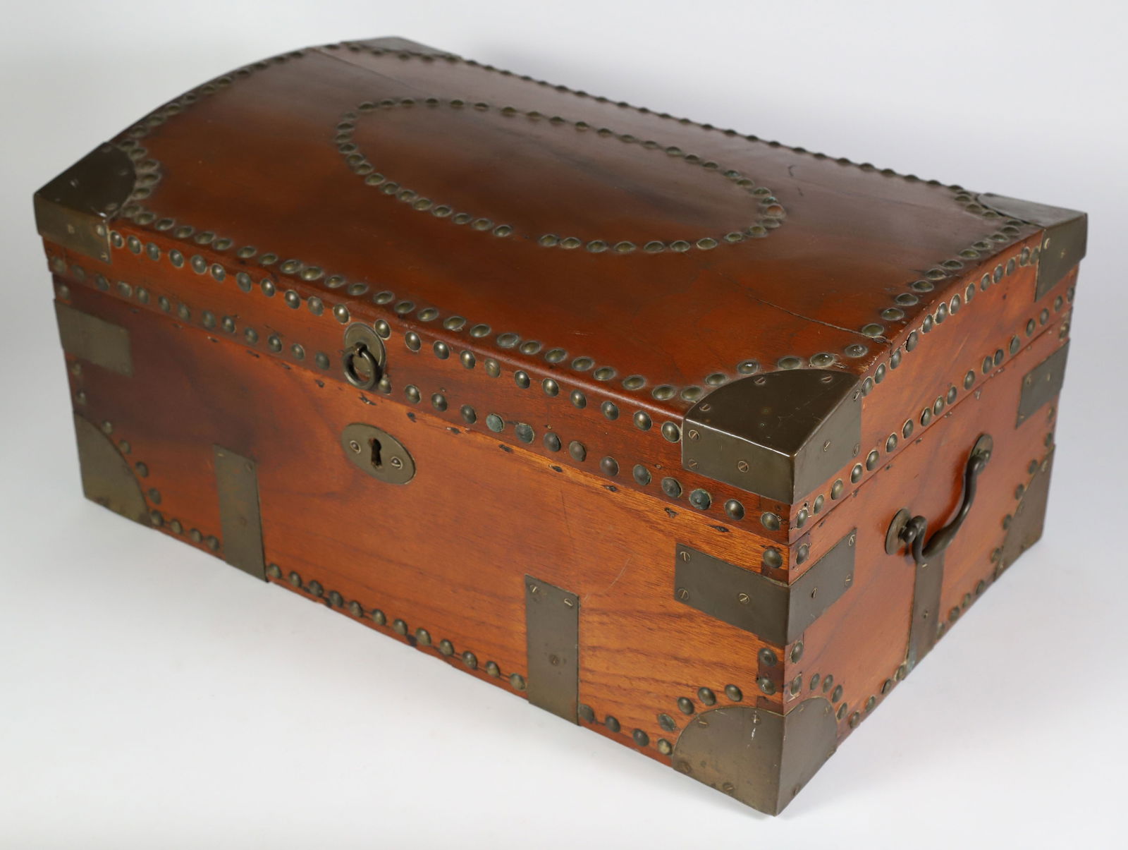 Chinese Export Camphorwood Brass Bound and Studded Dome Top Box, 19th Century (1 of 7)