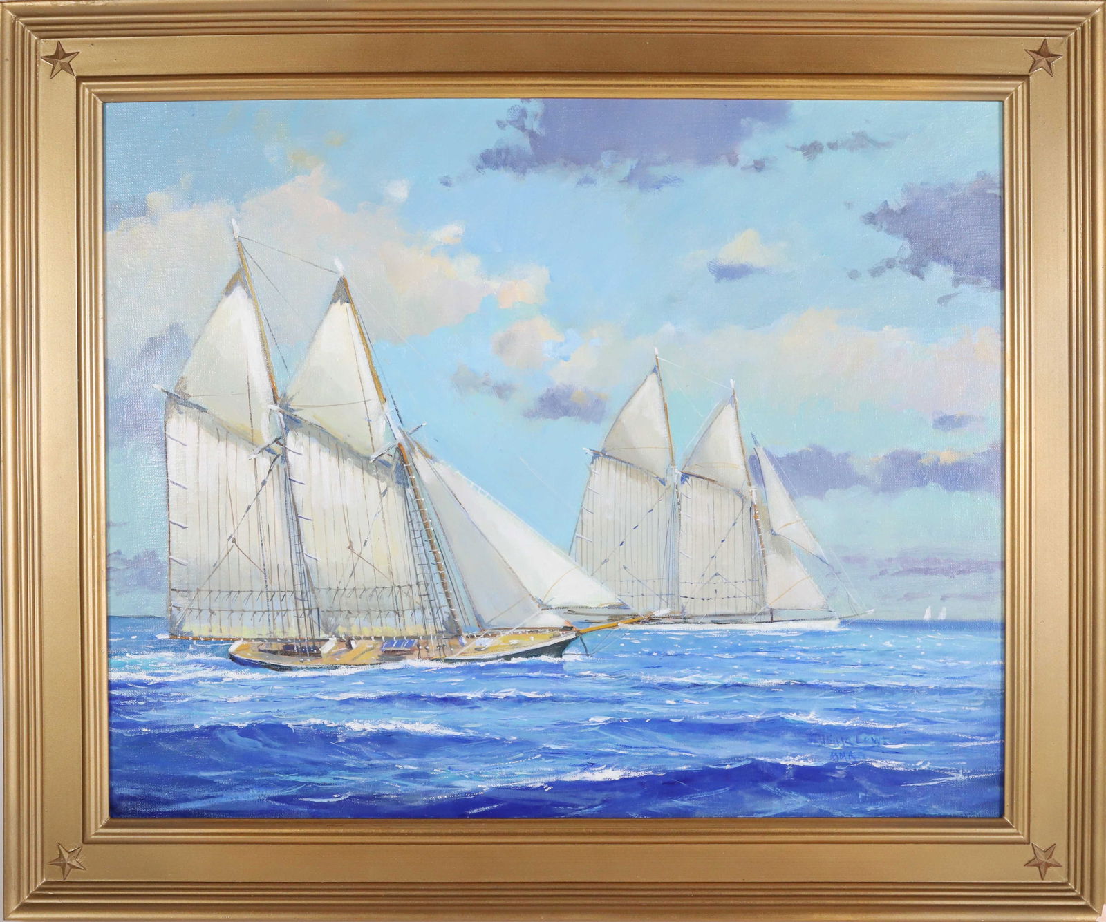 William Lowe Oil on Canvas "Schooners at Sea" (1 of 5)