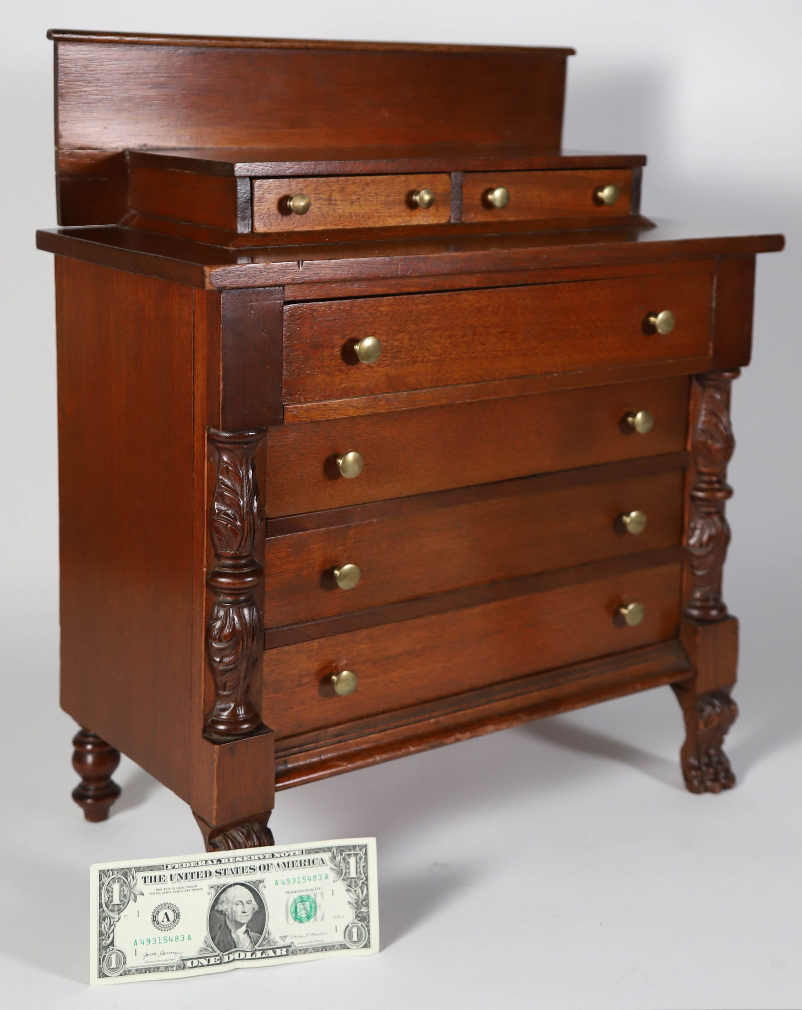 Empire Child Size Hairy Paw Foot Miniature Mahogany Chest, 19th Century (1 of 6)