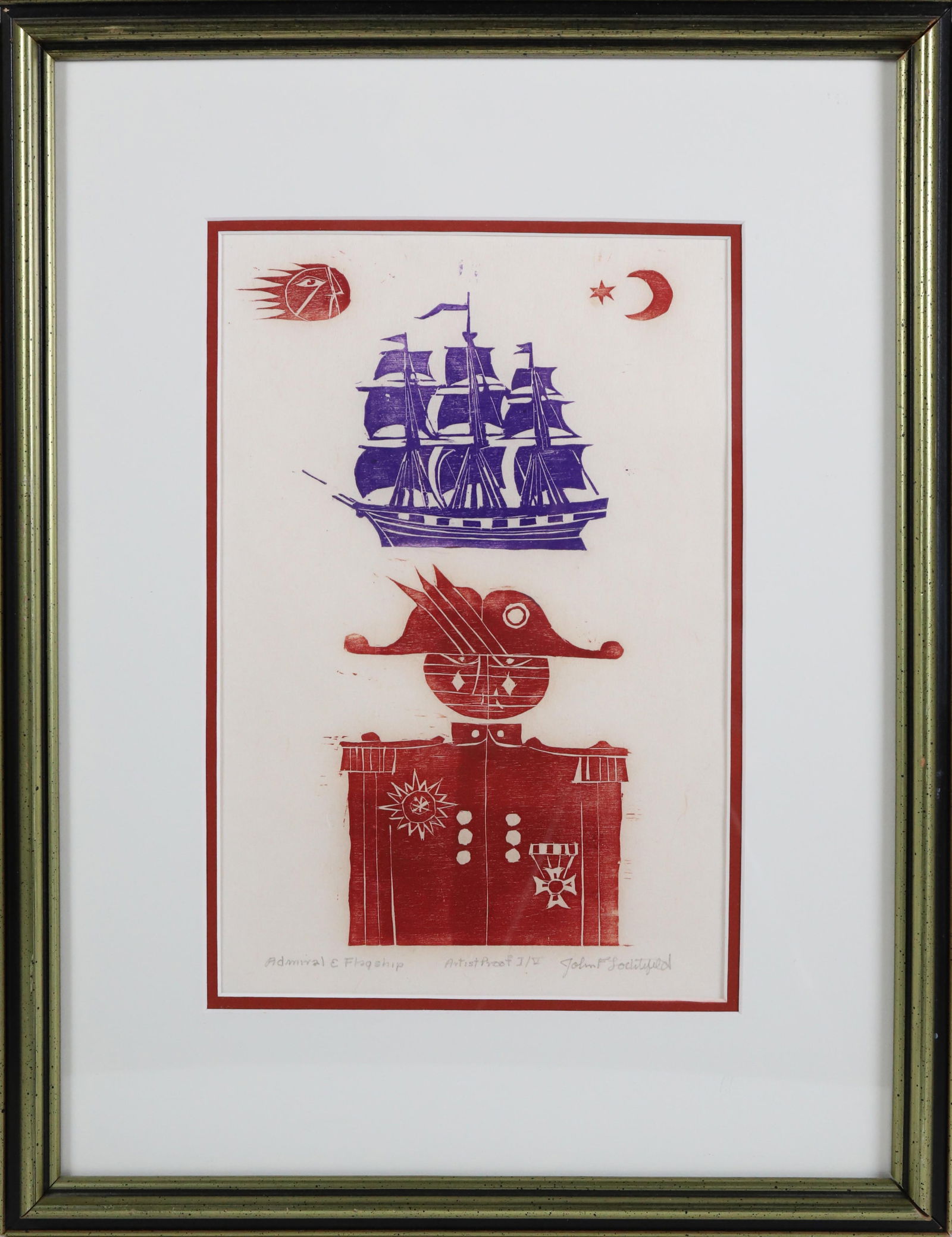 John Lochtefeld Artist Proof Colored Woodcut "Admiral and Flagship", Edition # I/V (1 of 5)