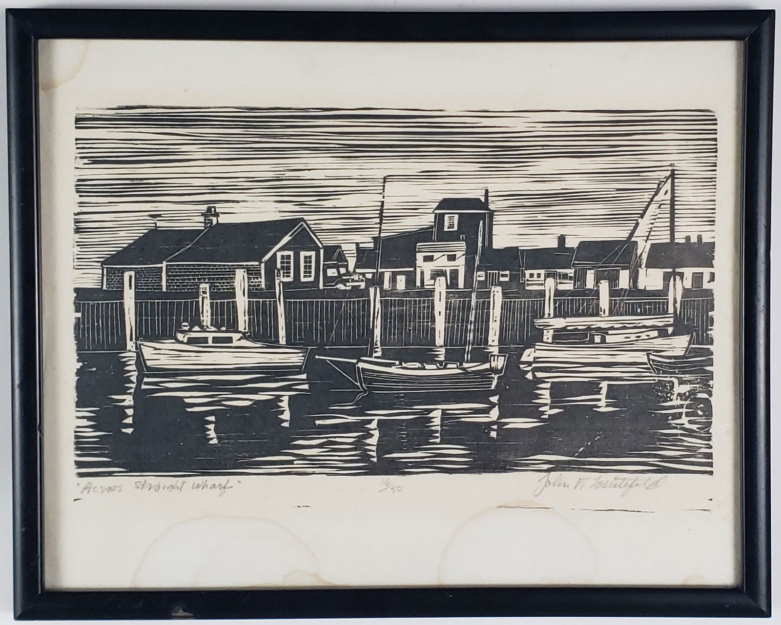 John F. Lochtefeld Limited Edition Nantucket Woodblock Print, "Across Straight Wharf" (1 of 4)