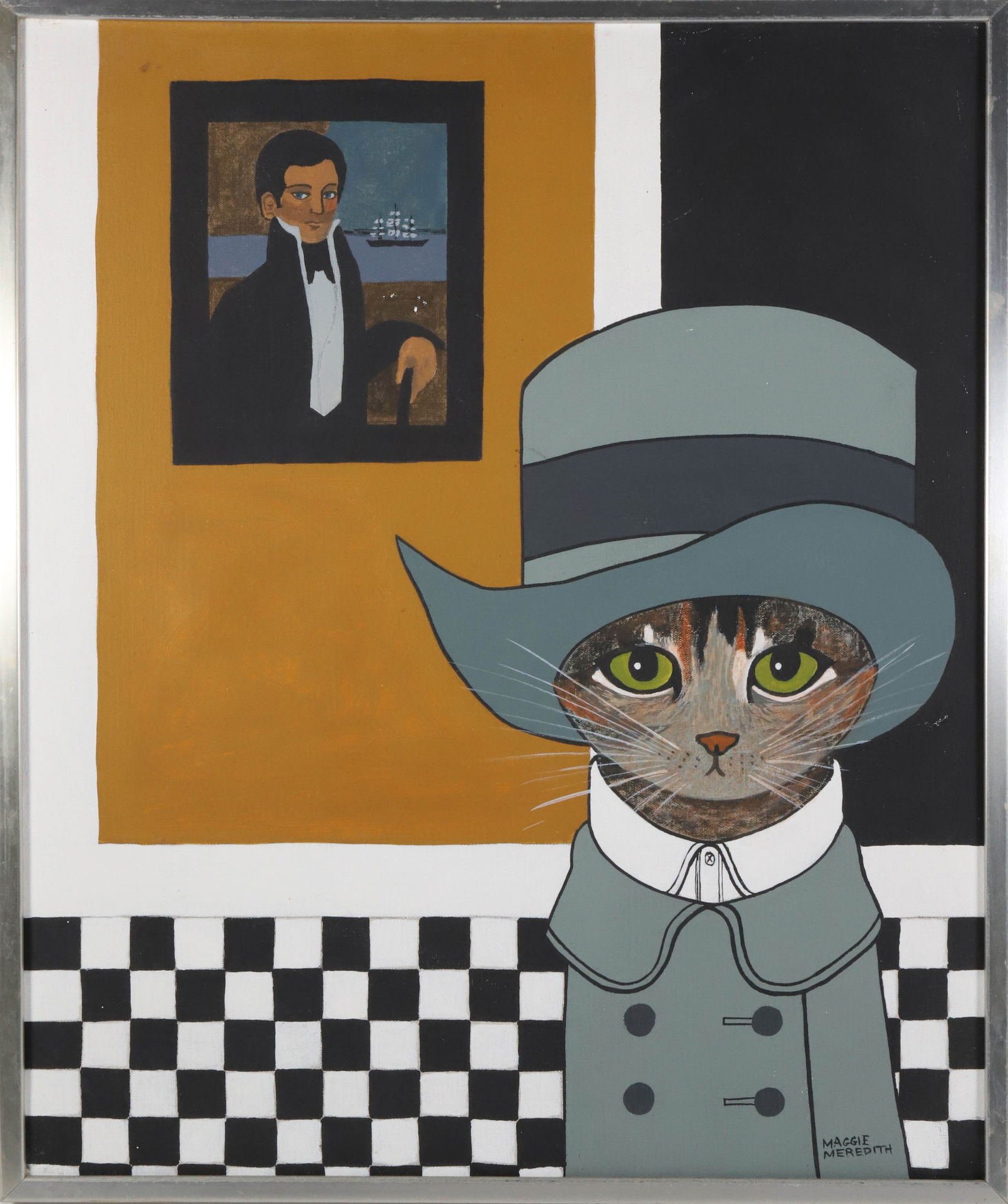Maggie Meredith Oil on Canvas "Portrait of a Cat in a Grey Hat" (1 of 6)