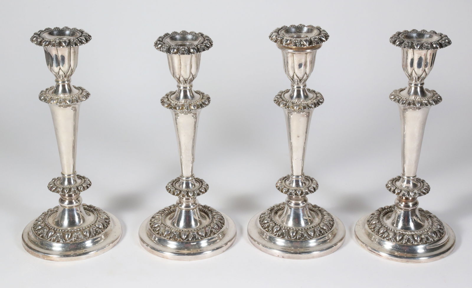 Set of Four American Silver Plated Candlesticks, 2nd Half of the 19th Century (1 of 8)