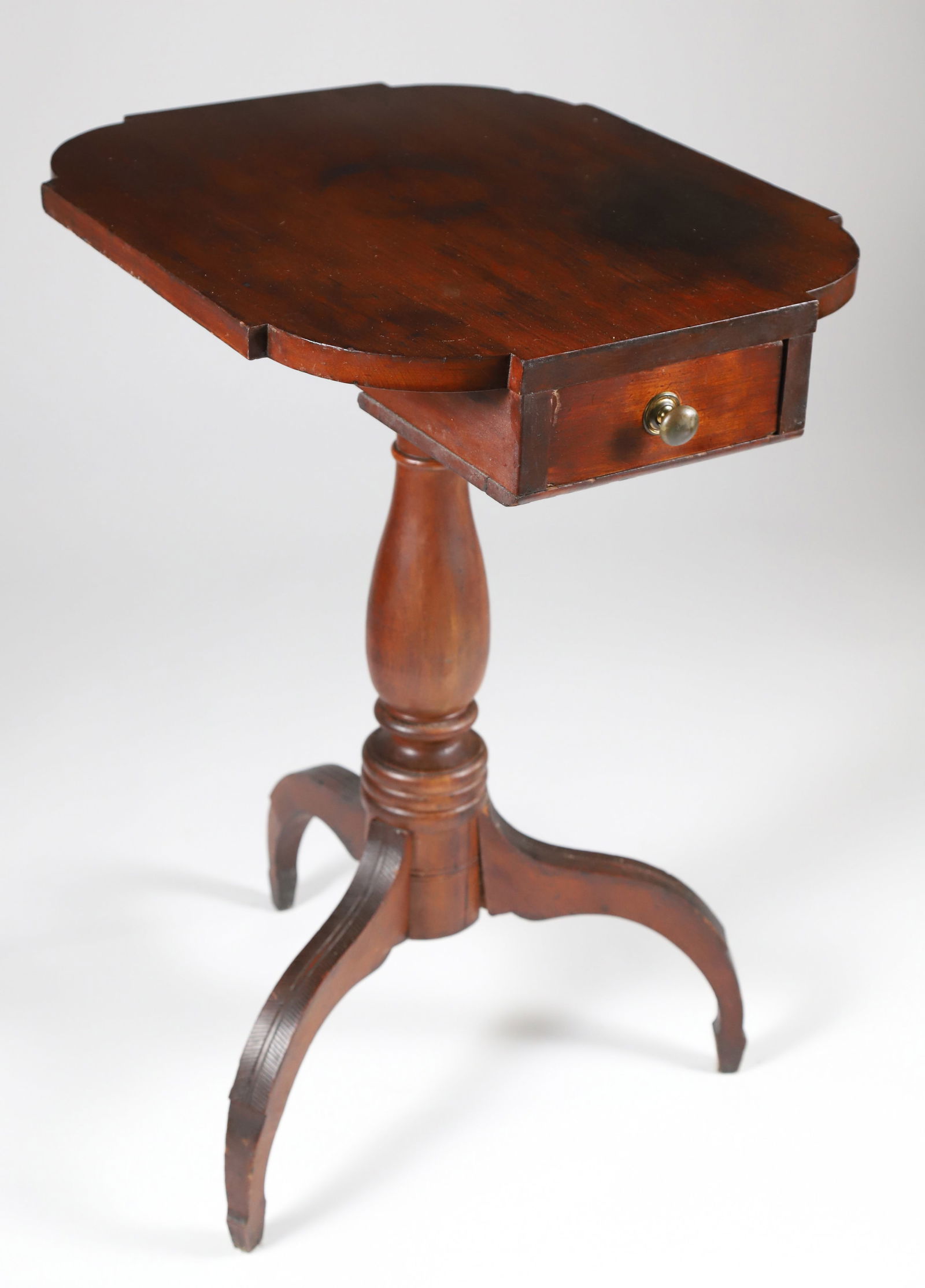 Mahogany One Drawer Tripod Candle Stand with Shaped Top, 19th Century (1 of 6)