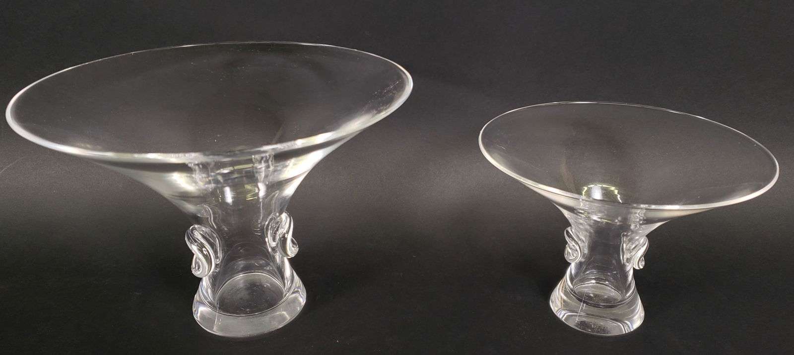 Two Vintage Signed Steuben Clear Glass Trumpet Vases (1 of 6)