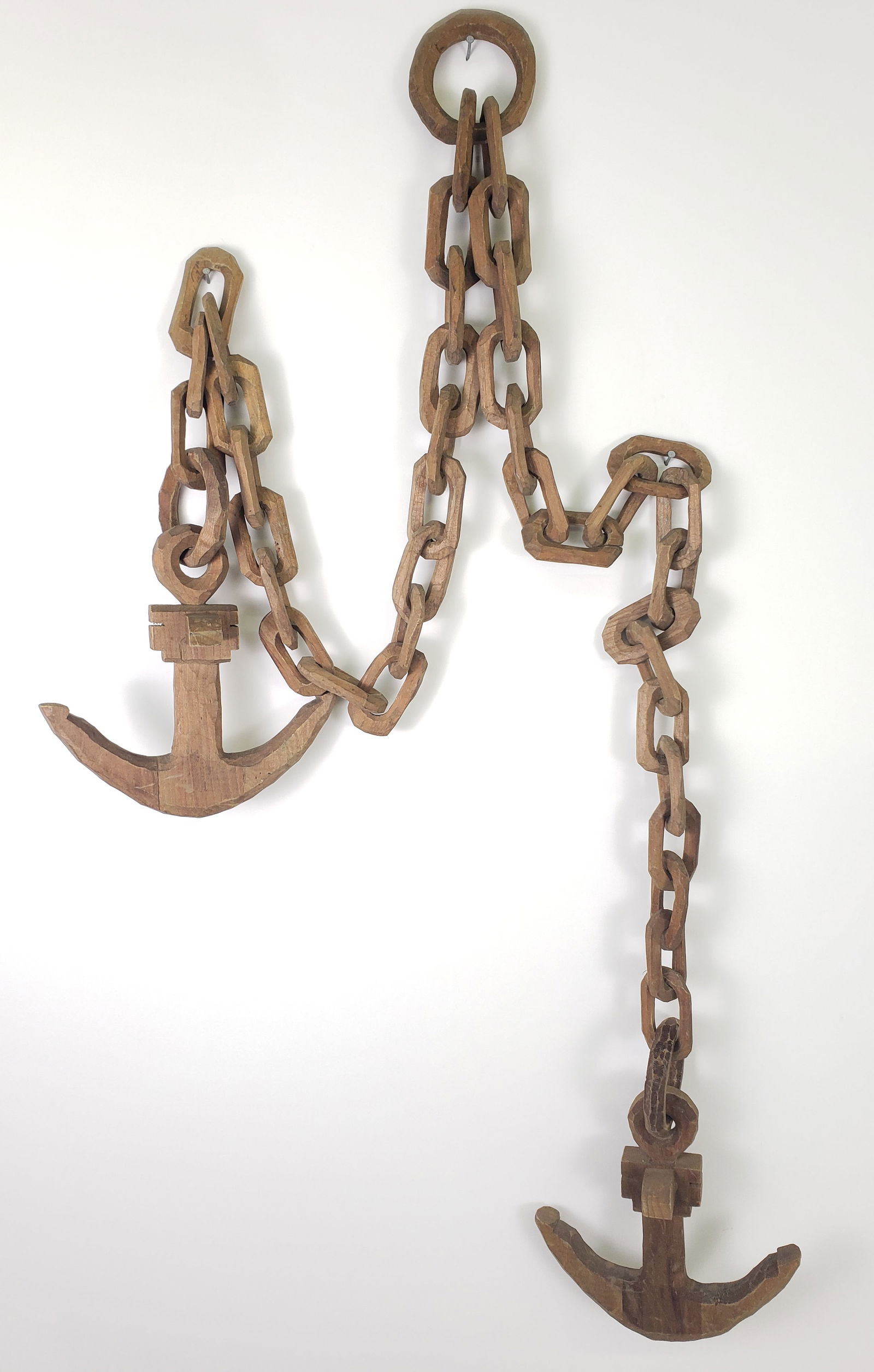 Antique Carved Folk Art Wood Sailor's Anchor and Chain Link Whimsy (1 of 4)