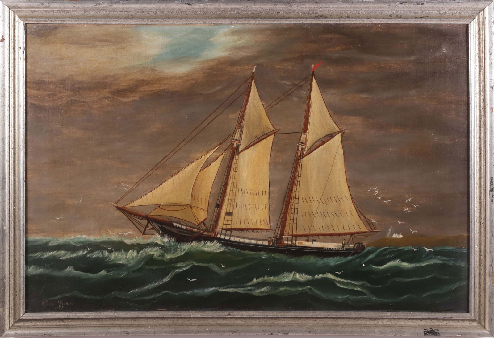 Luca Caron Oil on Canvas "Gaff Rigged Schooner John George" (1 of 6)