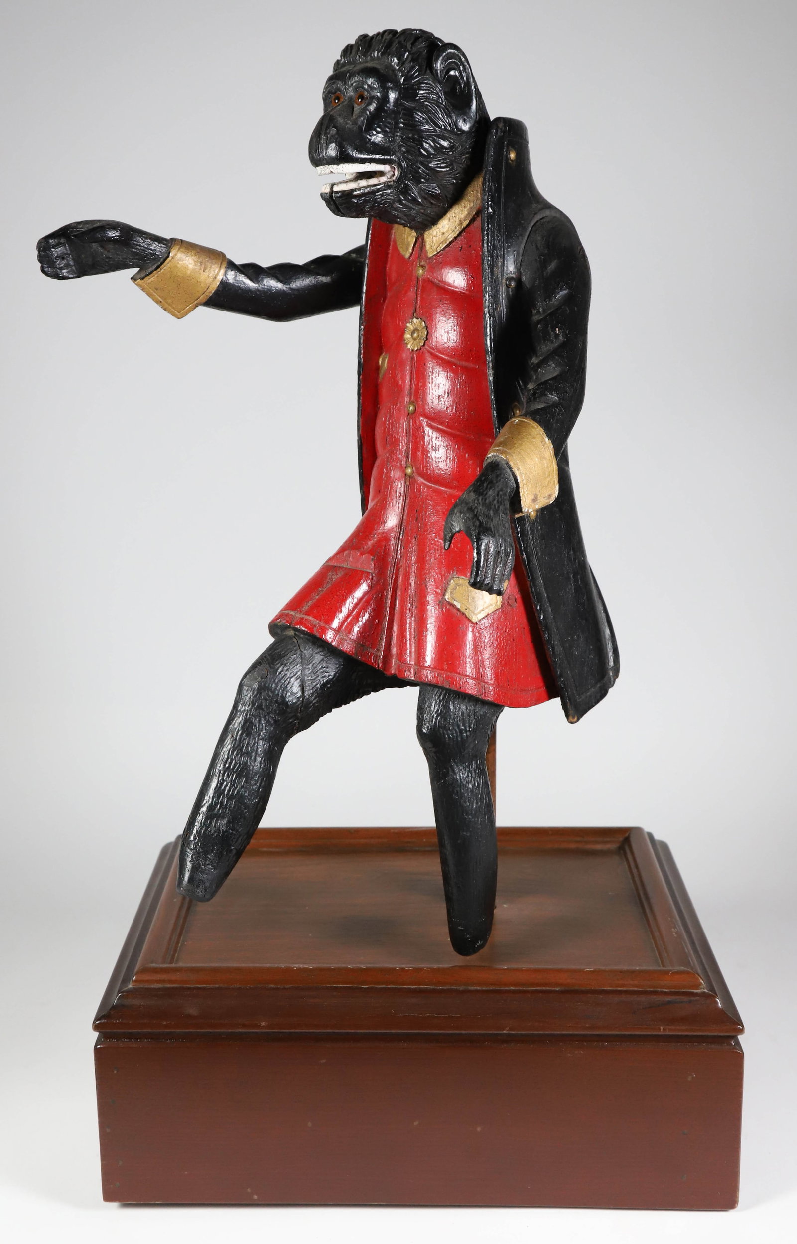 Folk Art Hurdy Gurdy Carving of a Monkey: Folk Art Hurdy Gurdy Carving of a Monkey Height 26 in. Depth 14 in.