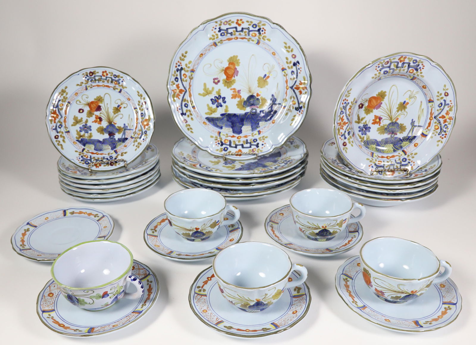 Italian Hand Painted Floral Ceramic Dinner Service for Six, 20th Century (1 of 6)