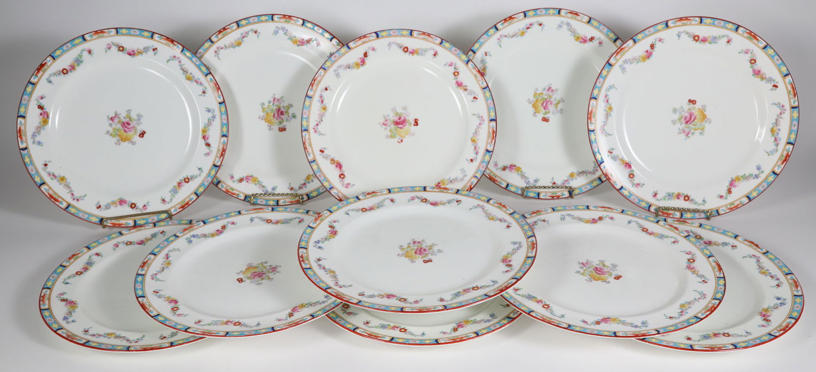 Set of Eleven Crown England Sutherland Floral Decorated Dinner Plates: Set of Eleven Crown England Sutherland Floral Decorated Dinner Plates Diameter 10 in.