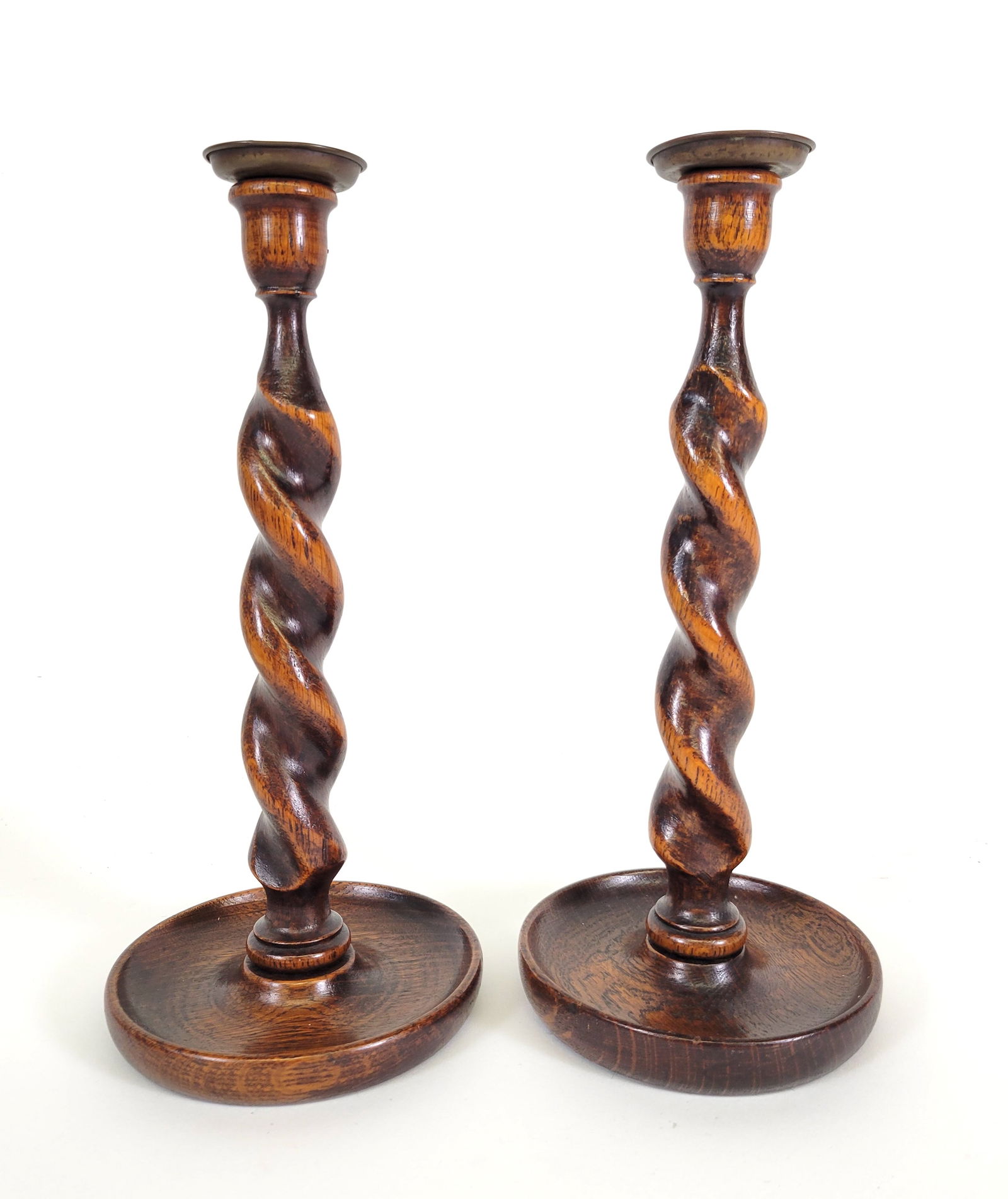Pair of Antique English Oak Barley Twist Candlesticks (1 of 4)