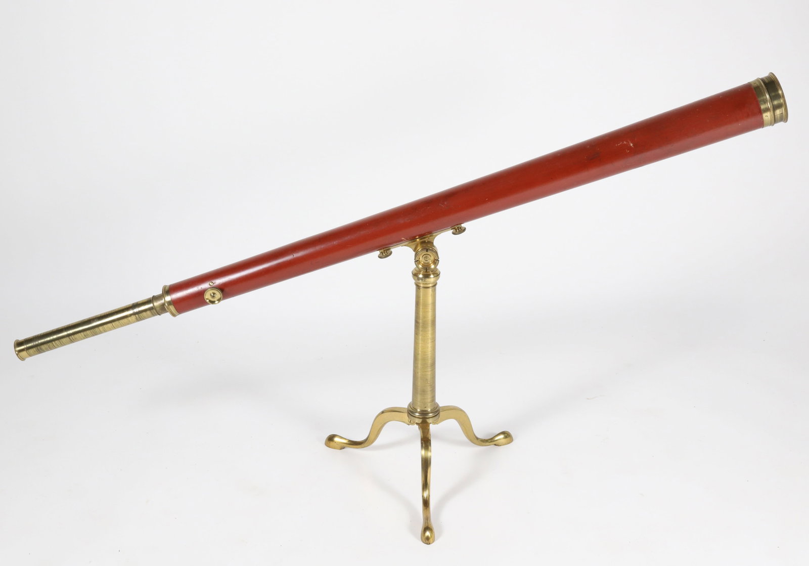 Dollond Boxed Table Telescope, London, 19th Century: Dollond Boxed Table Telescope, London, 19th Century, tapering wood scope with brass mounts, tripod stand, two eye pieces and an extension, engraved Dollond London; all within a dovetailed mahogany box