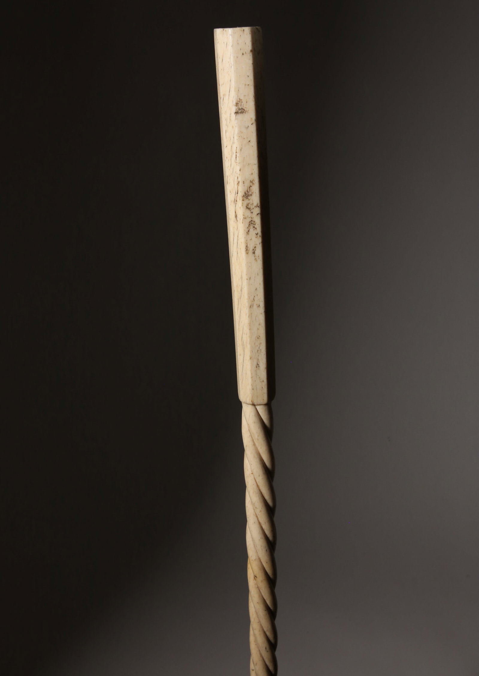 Whaleman Made Walking Stick, circa 1860: Whaleman Made Walking Stick, circa 1860,octagonal paneled whalebone grip with mother of pearl and abalone inlaid cap star on a boldly executed rope twist shaft Length 36 in. Provenance: The Estate of