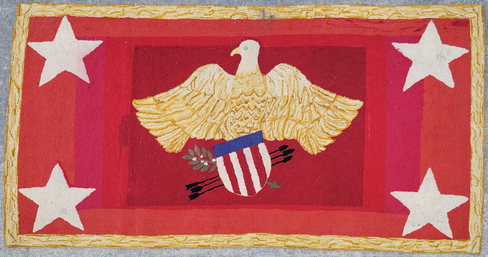 Antique American Folk Art Patriotic Federal Eagle Hooked Rug (1 of 5)