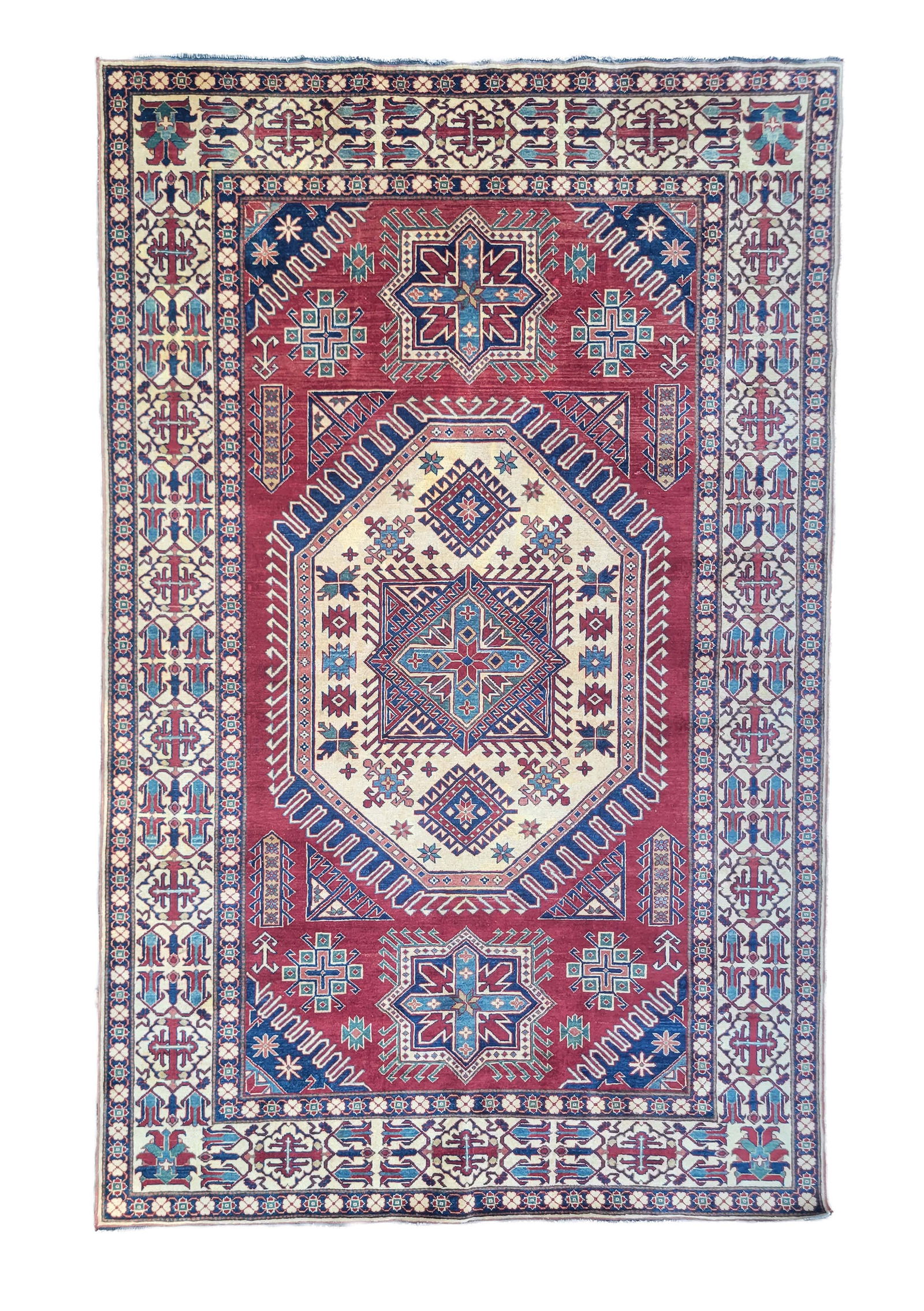 Vintage Hand Knotted Geometric Kazak Style Oriental Carpet (1 of 5)