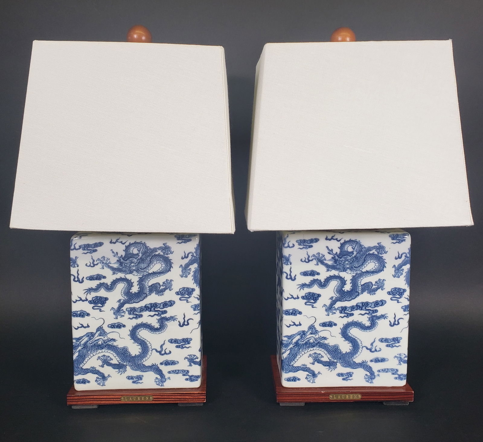 Pair of Ralph Lauren Blue and White Chinese Porcelain Lamps (1 of 5)