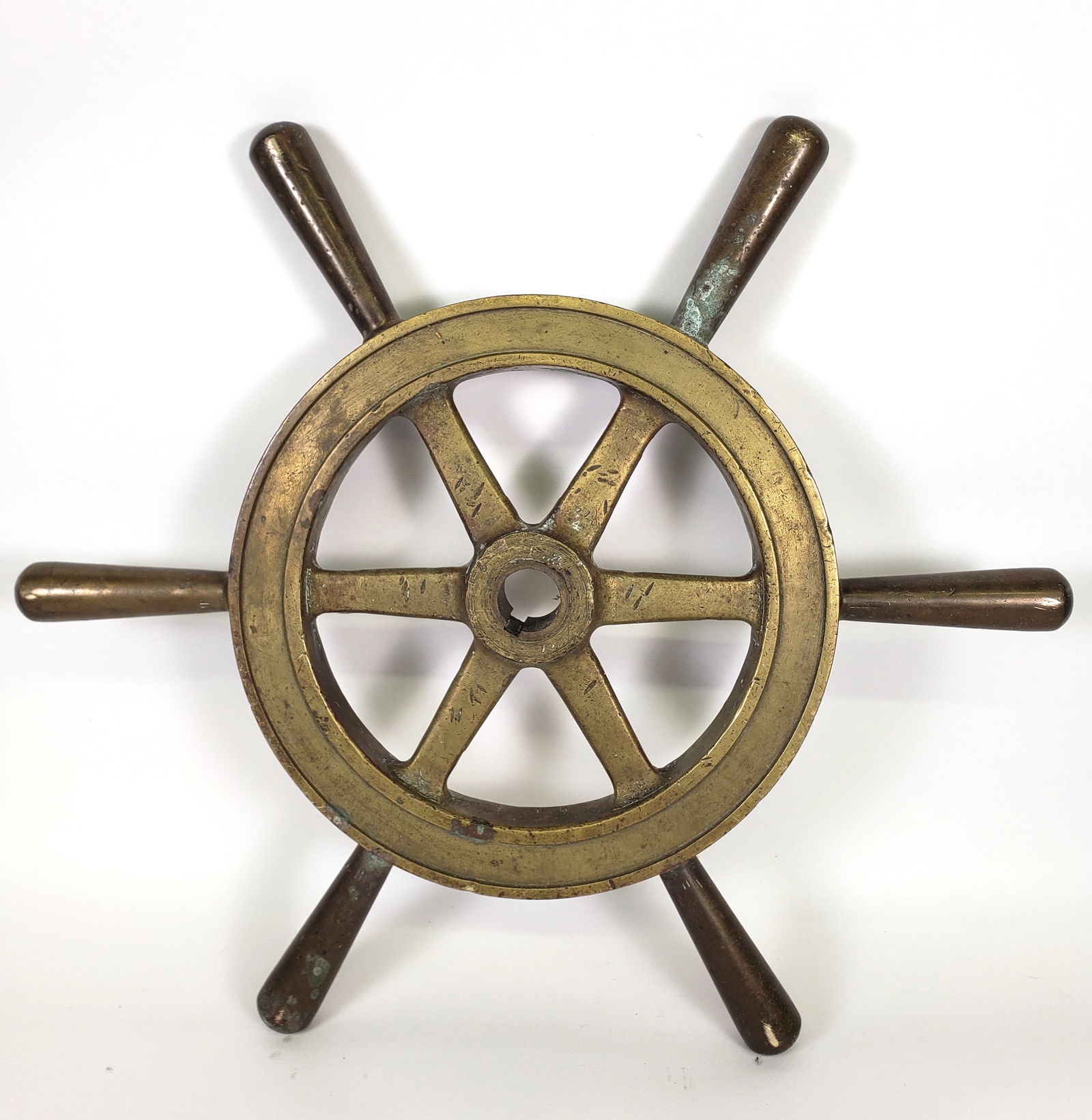 Vintage Six-Spoke Solid Brass Ships Yacht Steering Wheel, 20th century (1 of 3)