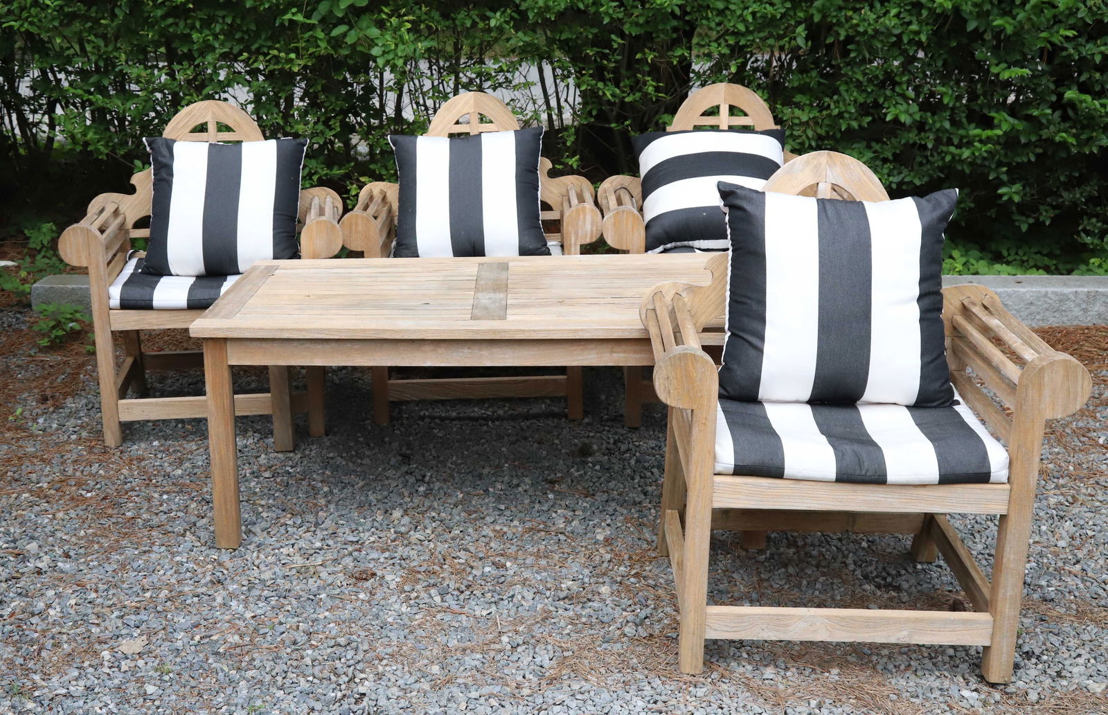 Set of Four Teak Wood Armchairs and Coffee Table (1 of 7)
