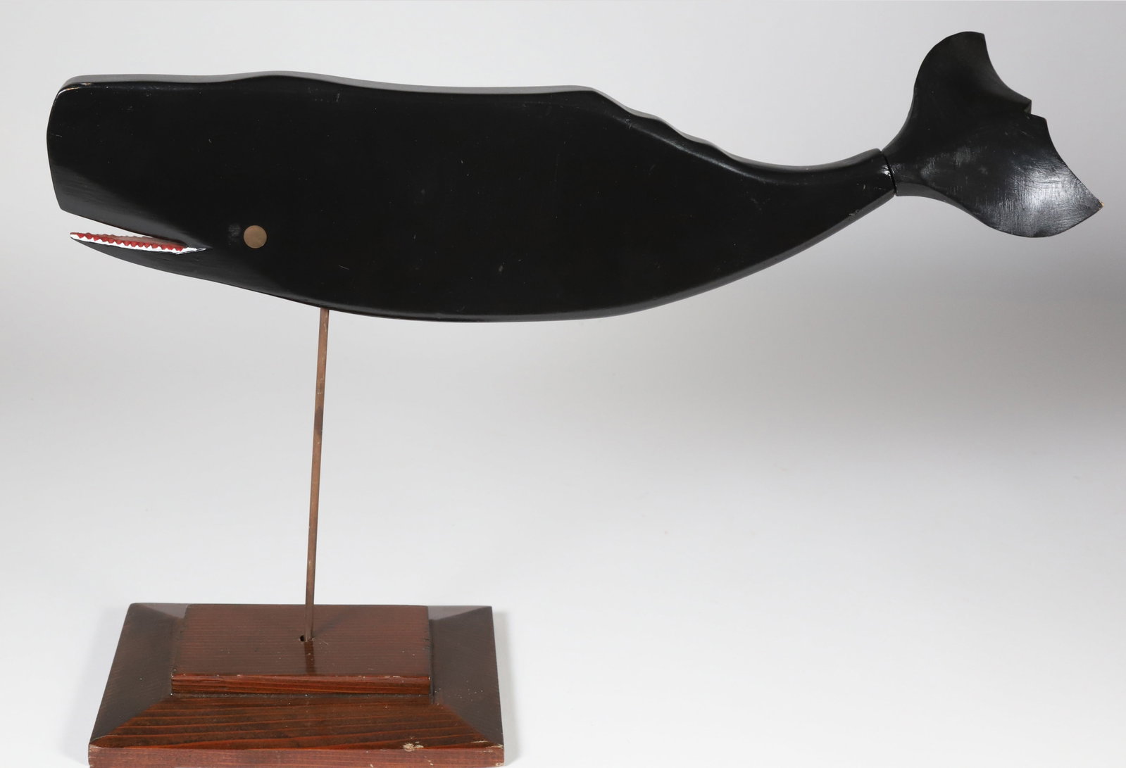 Lincoln Ceely Carved Wood Black Sperm Whale Whirligig: Lincoln Ceely Carved Wood Black Sperm Whale Whirligig Length 17 in.