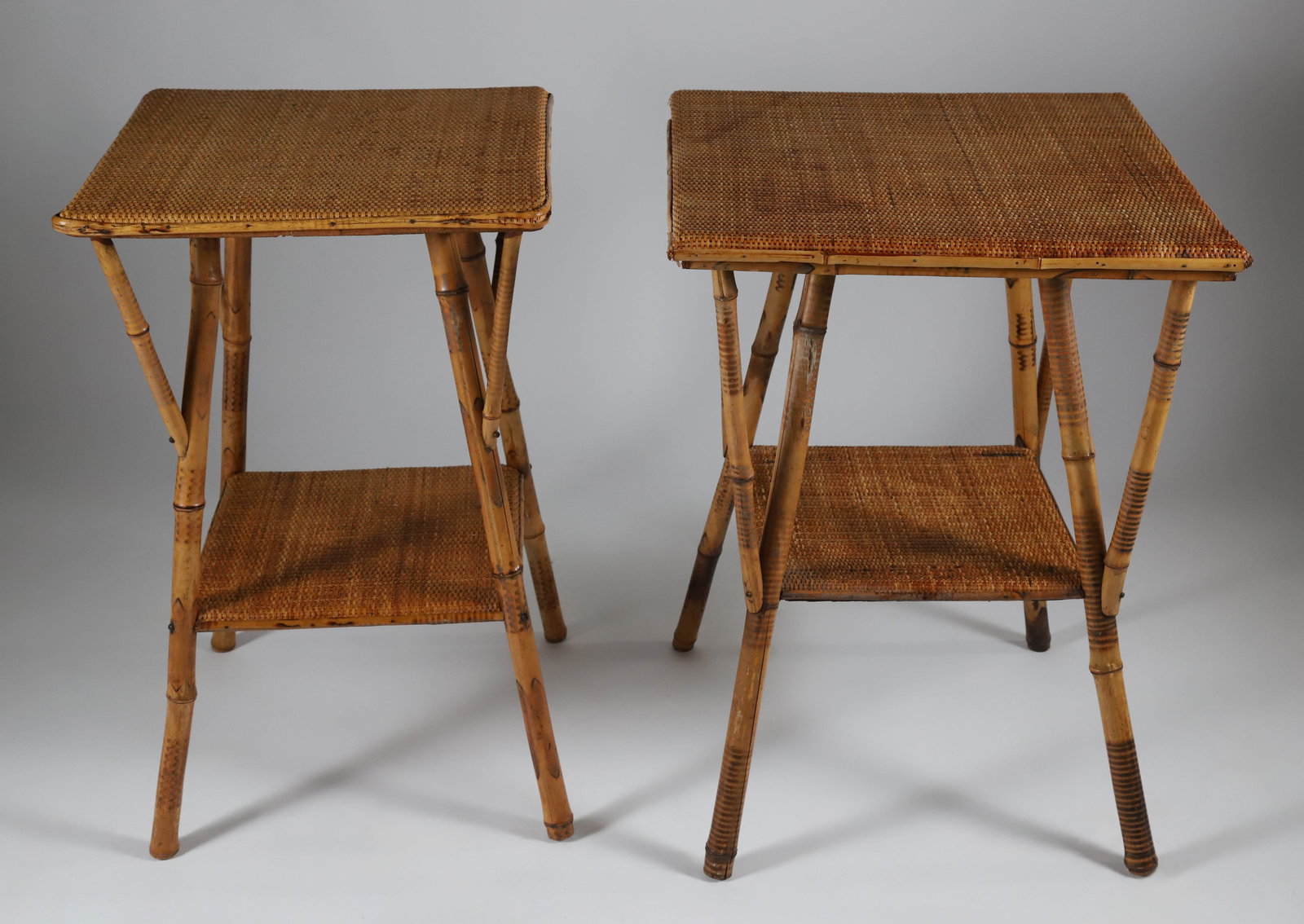 Near Pair of Vintage Bamboo Two-Tier Side Tables (1 of 8)