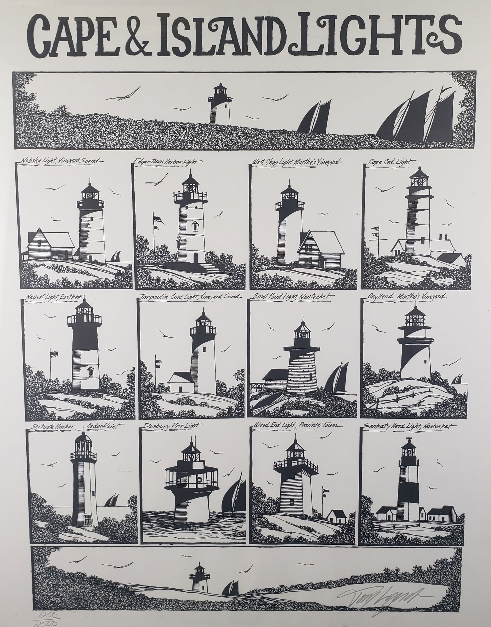 Vintage Limited Edition Cape & Island Lights Print, 20th century (1 of 5)
