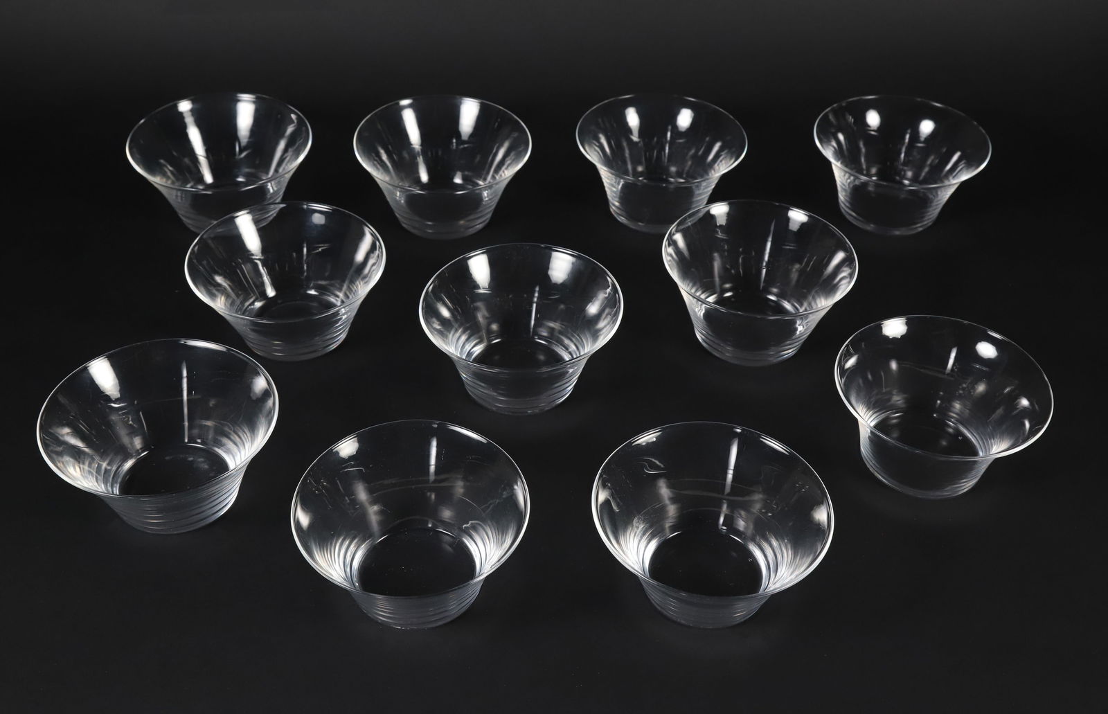 Set of 11 Signed Steuben Flared Rim Finger Bowls: Set of 11 Signed Steuben Flared Rim Finger Bowls, signed "S"