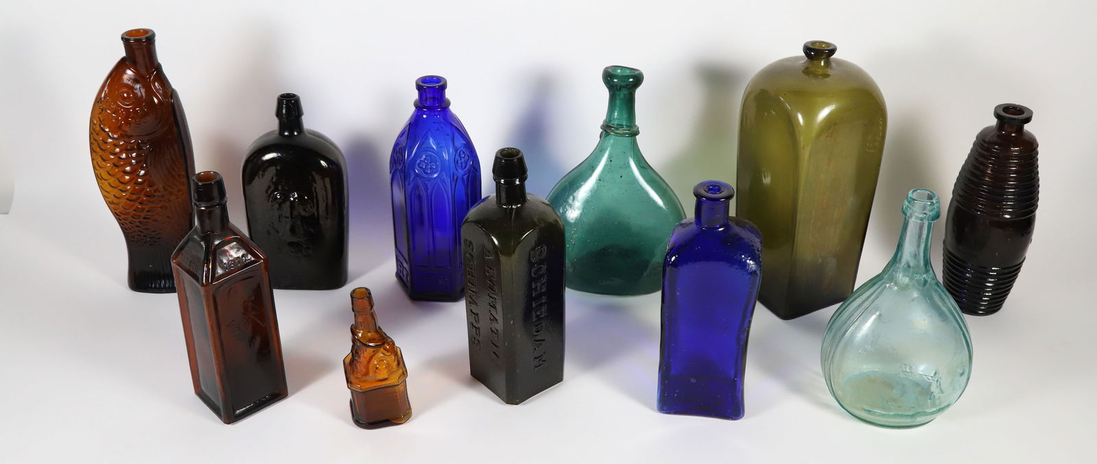 Collection of Ten Antique Bottles - Barrel Bitters, Gin, Flasks, etc. (1 of 7)