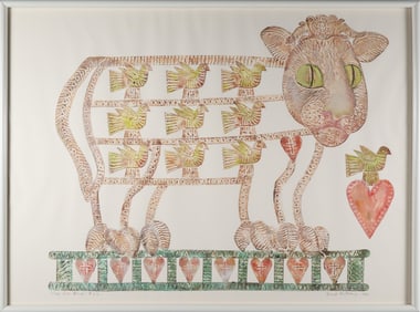 Ford Ruthling Lino Print "Cats Love Birds" #22, circa 1982