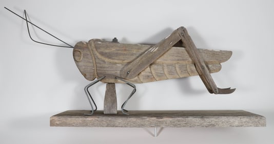 American Pine Folk Art Grasshopper Sculpture - Weathervane, 20th Century