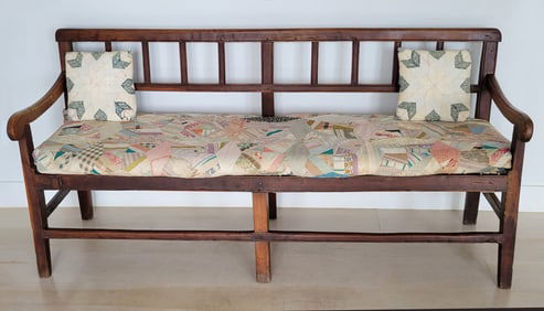 French Provincial Fruitwood Settee, Slatted Backrest, 19th Century