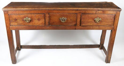 English Oak Three Drawer Sideboard, 18th-19th Century