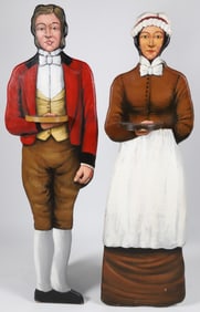 Two Paint Decorated Dummy Board House Servants, 20th Century
