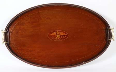 Mahogany Multi-wood Eagle Inlaid Serving Tray