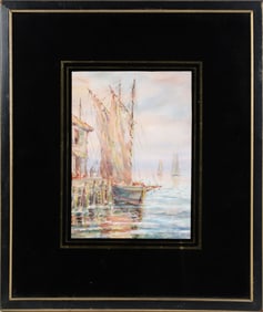 Lillian Gertrude Smith Rockwood Watercolor on Paper "Nantucket Wharf"