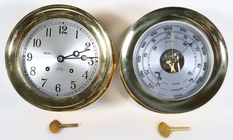 Fine Chelsea 6-Inch Ship's Bell Brass Clock and Barometer