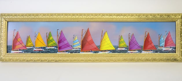Jerome Howes Oil on Board "Nantucket Rainbow Fleet"