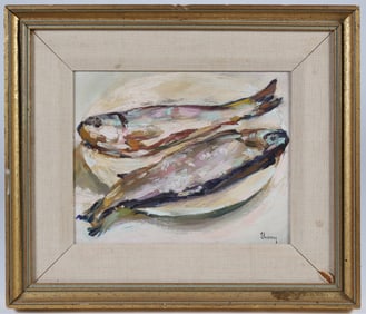 Andrew Shunney Oil on Panel "Fish Dinner"