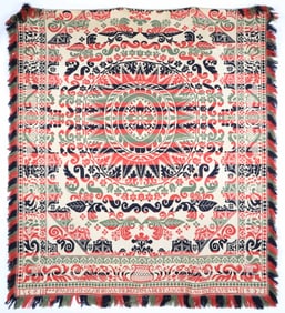 Jacob Haag Three-Color Jacquard Coverlet, Emaus, Pennsylvania, 1857