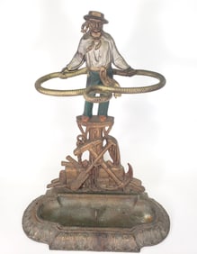 Antique Polychrome Cast Iron Figural Sailor Umbrella Stand, circa 1920s