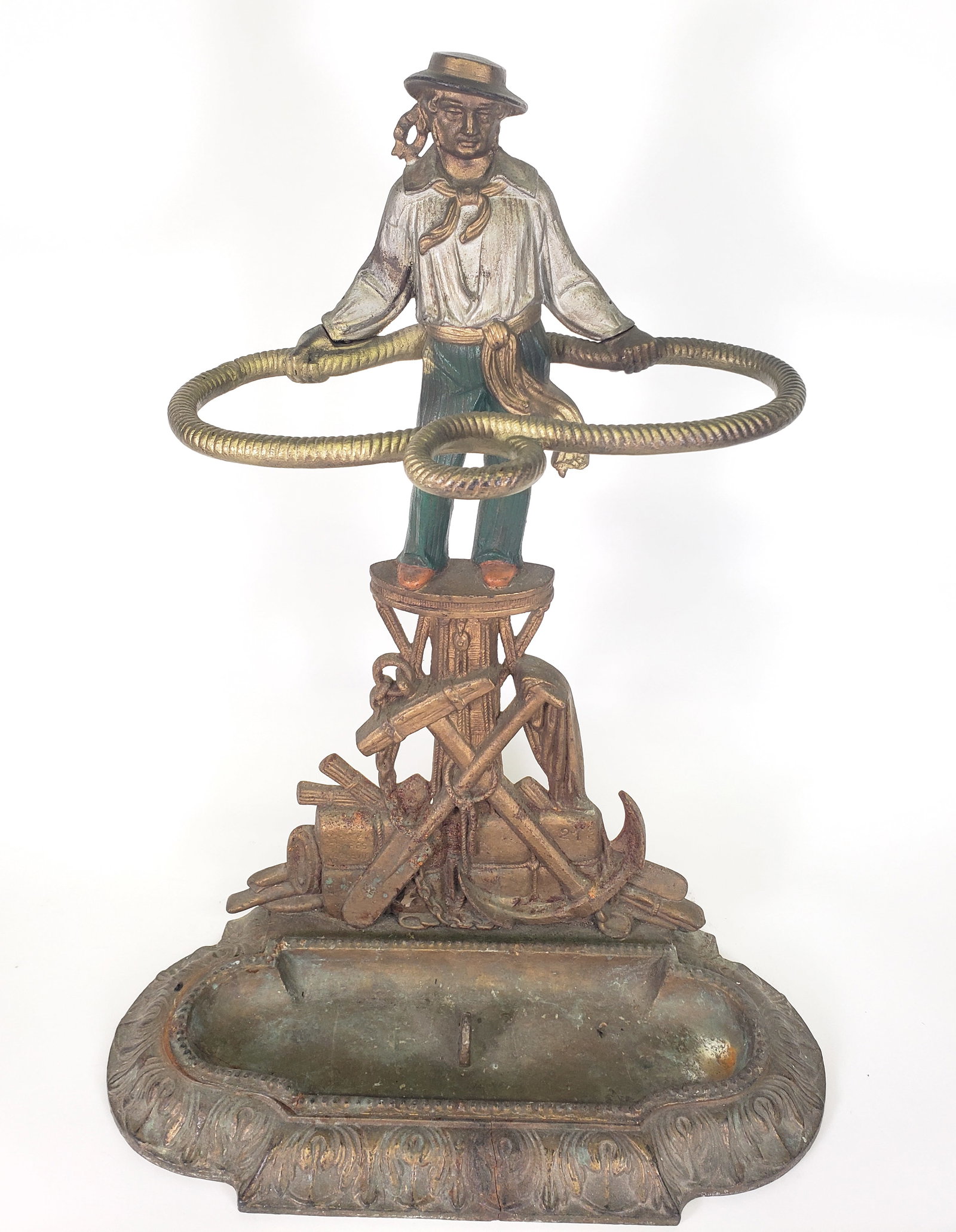 Antique Polychrome Cast Iron Figural Sailor Umbrella Stand, circa 1920s (1 of 6)