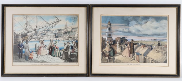 Two Edgar Jenny Colored Limited Edition Prints "Visit to the Wharf" and "Upon the Roof Walk"